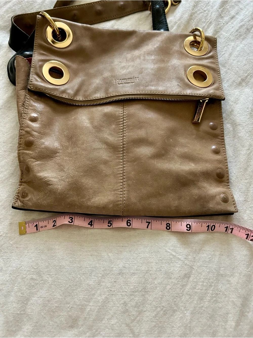Hammitt Tan Leather Crossbody Bag with Gold Grommet Accents